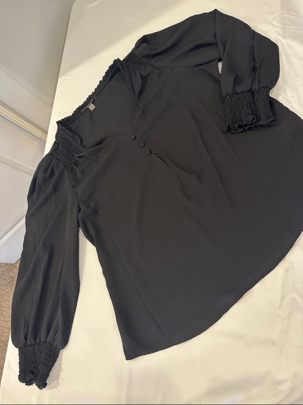 Tahari Black Long Sleeve Button-Front Blouse Dress
